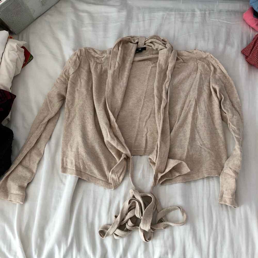 H&M tan wrap cropped sweater cardigan